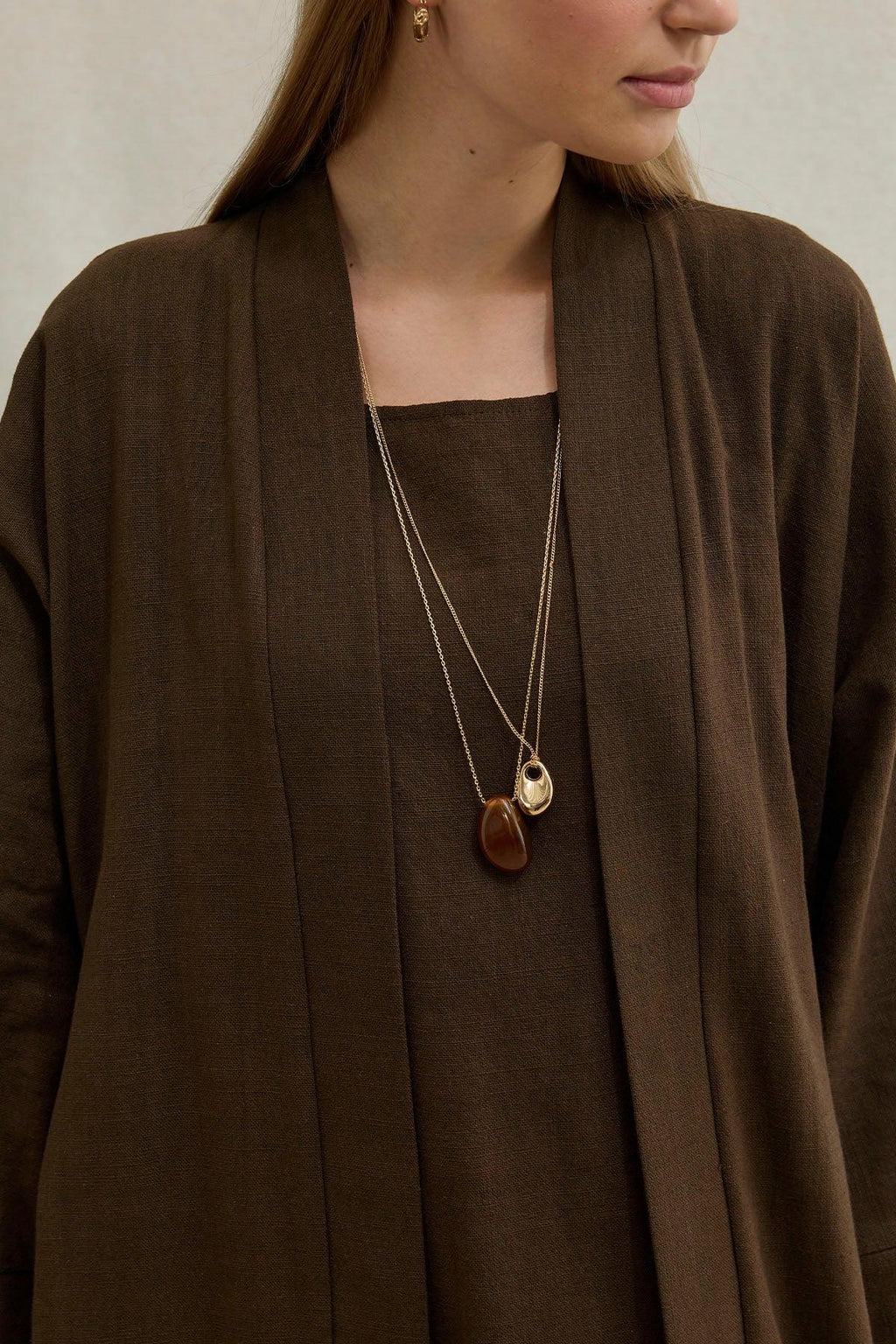 Soft Cotton Keten İkili Takım Kahverengi Abaya