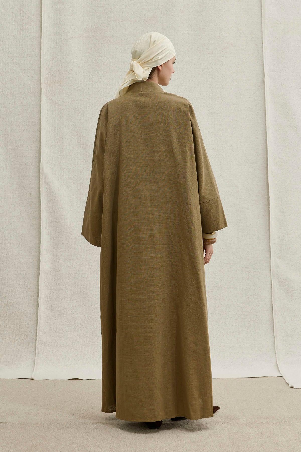 Soft Cotton Keten İkili Takım Haki Abaya