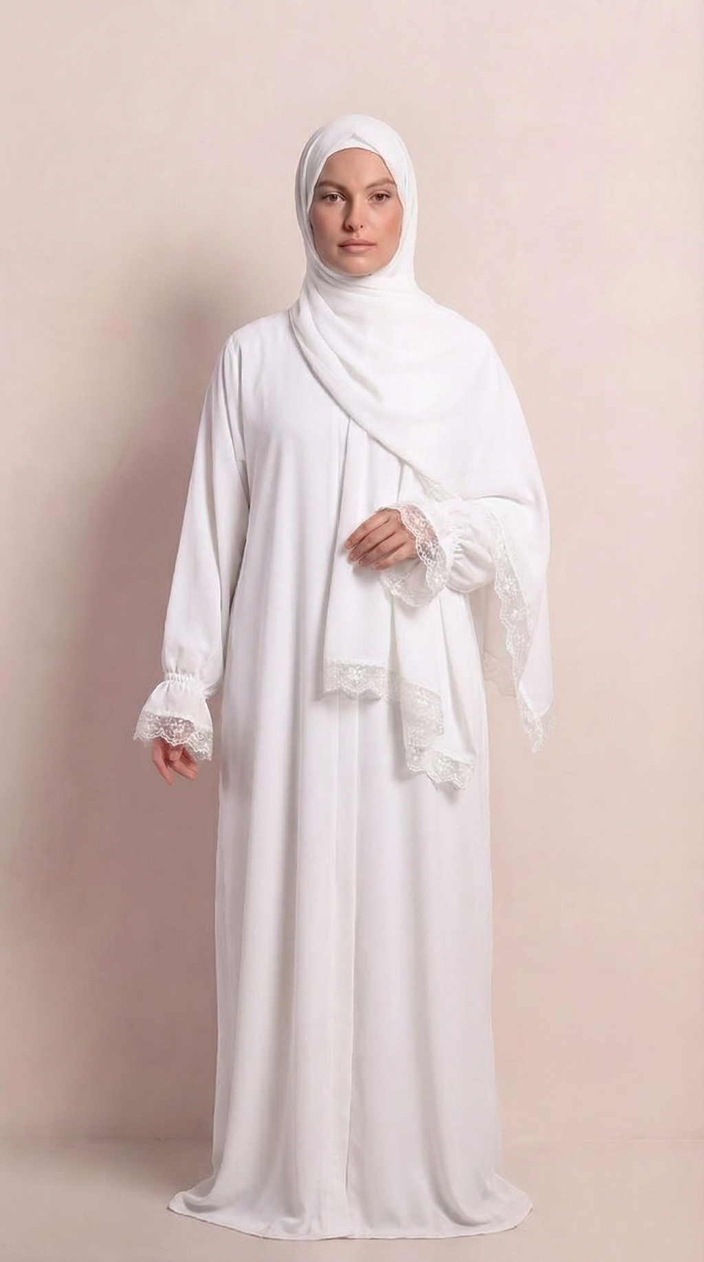 Liya Pamuklu Beyaz Namaz Elbisesi